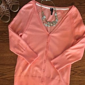 Coral orange lightweight sweater cardigan top